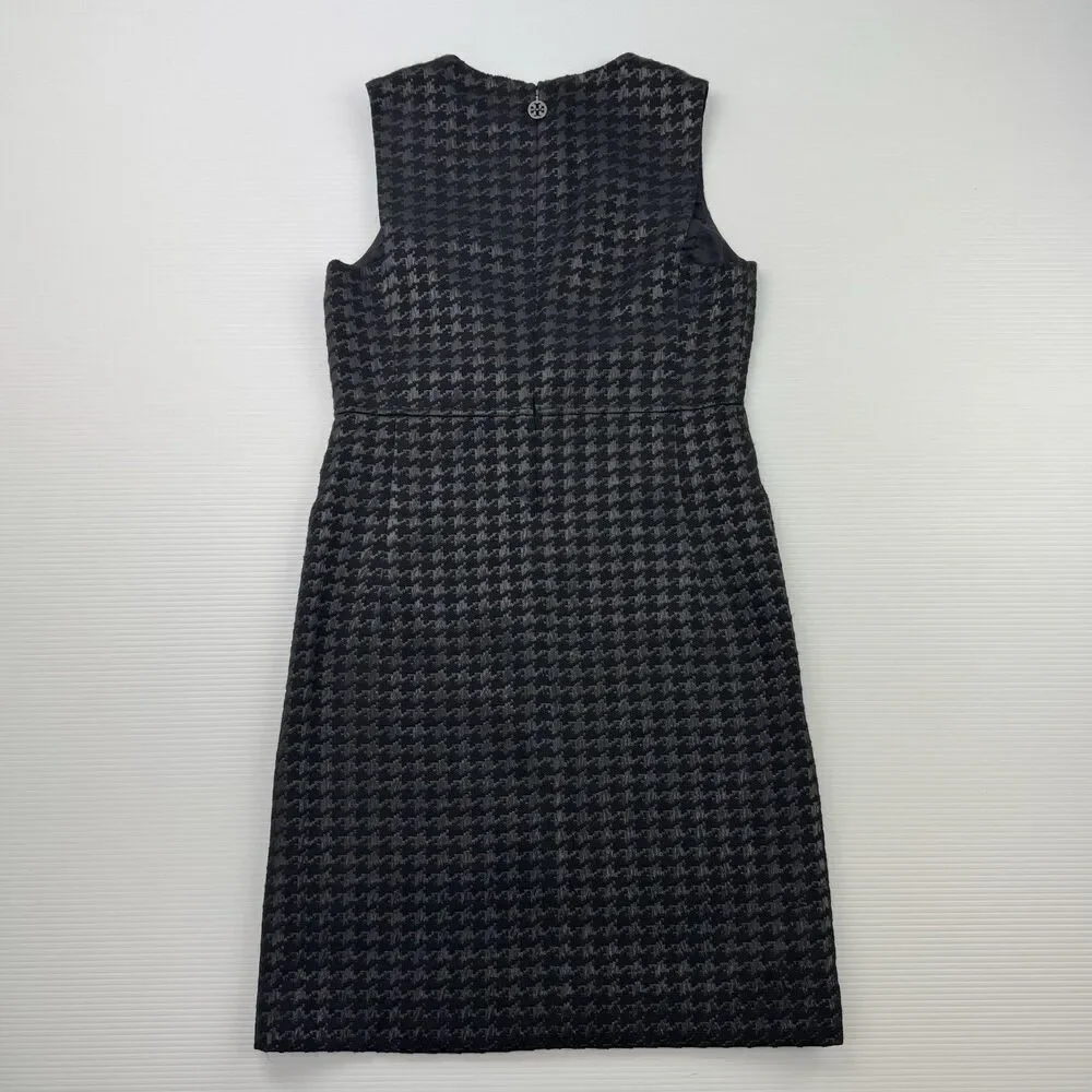 Tory Burch Fletcher Metallic Houndstooth Sheath Dress Size 10 Black Gray